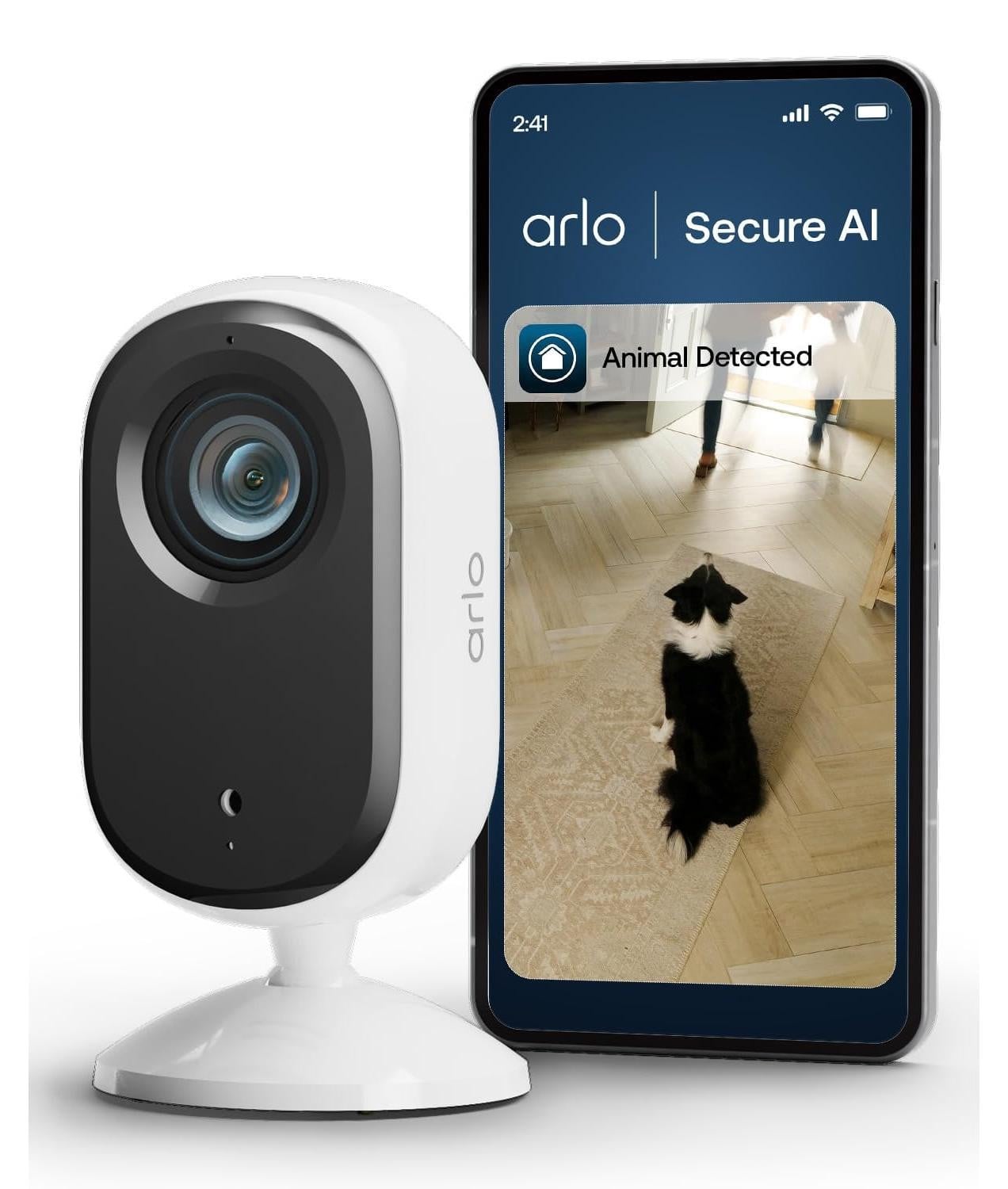 Arlo Essential 2K Wi-Fi Beveiligingscamera voor Binnen met Nachtzicht, Bewegingsmelder en Sirene
