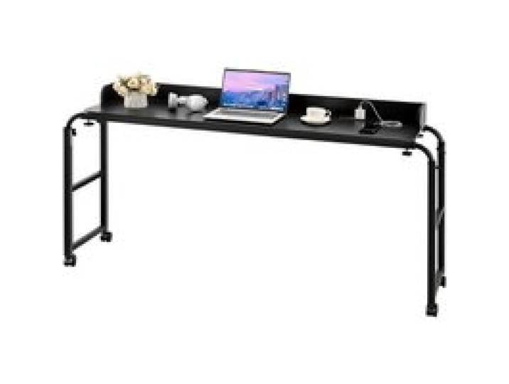VEVOR Überbetttisch mobiler Betttisch mit 4 Rollen (2 mit Bremsen) und Steckdose, höhenverstellbarer Laptop-Rolltisch, Tragbarer Spanplatten-Überbetttisch für Zuhause Büro, Arbeitszimmer, Schwarz