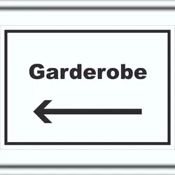 HB-Druck Garderobe Schild mit Text Richtungspfeil links Kleidung aufbewahren waagerecht A6 (105x148mm)