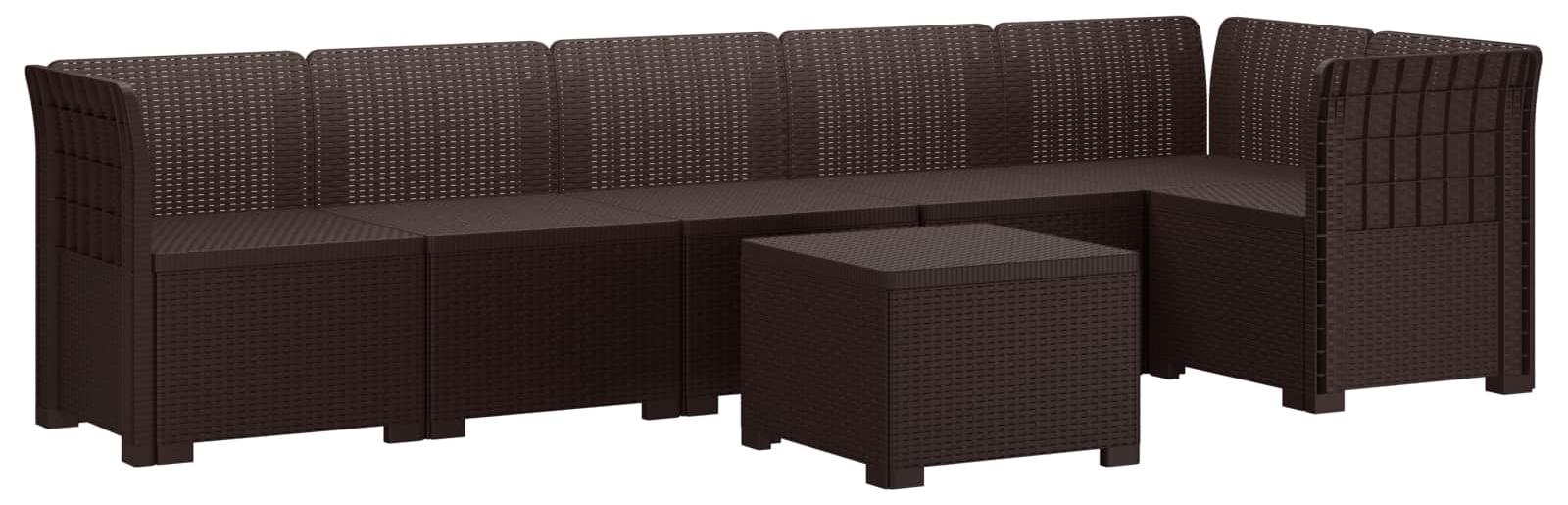 vidaXL 6-Sitzer Garten Sofa Rattan Look PP Braun