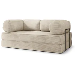 BETTSOFA ALVIO aus Schaumstoff Kordstoff Creme Schlaffunktion