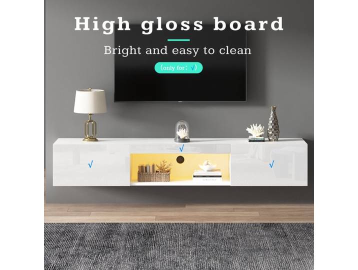 Feuille épaissie 160 * 31 * 22cm blanc armoire suspendue haute lumière pour 70 pouces TV portant 30kg avec éclairage LED Blueto