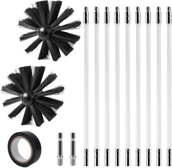 Haardborstelset Schoorsteenreiniger voor Haardonderhoud met Flexibele Stangen, Diameter: 150 mm, Zwart