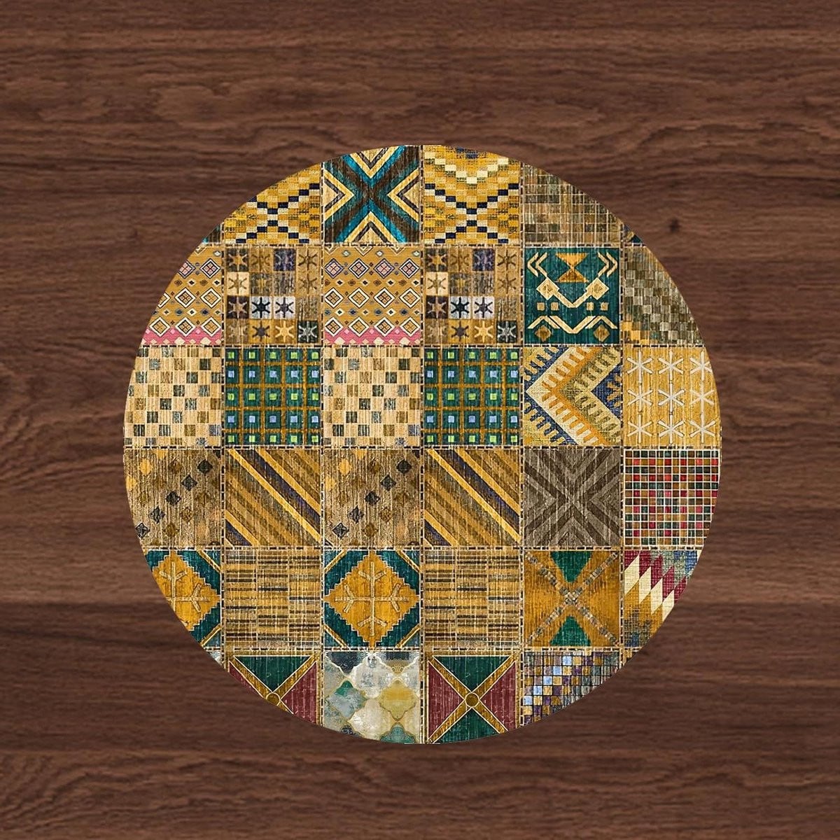 Rond Patchwork Vloerkleed Veelkleurig Ø160 cm