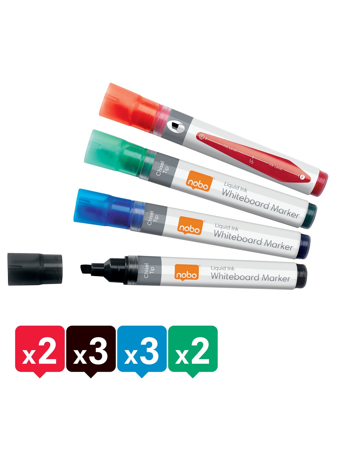 Nobo Liquid Ink Boardmarker, trocken abwischbar, Keilspitze, 10 Stück Sortiert