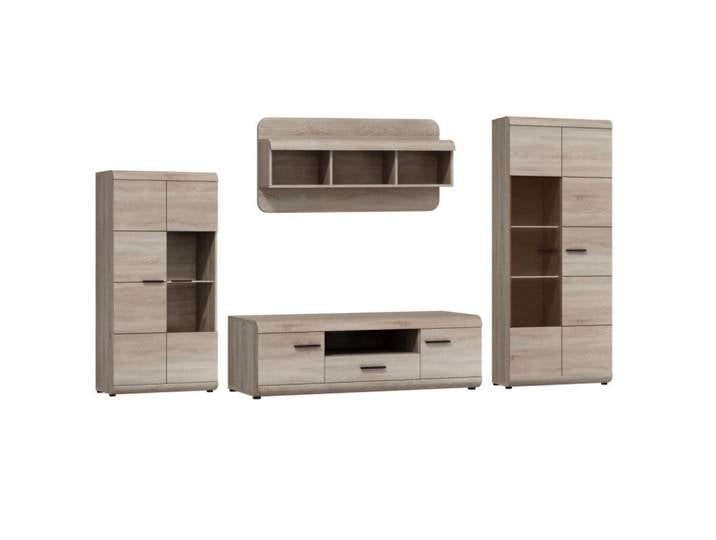 Sepro Meble Wohnwand Sonoma Eiche Sono Mit Led, 298x194x52 cm, Wohnzimmer, Wohnwände