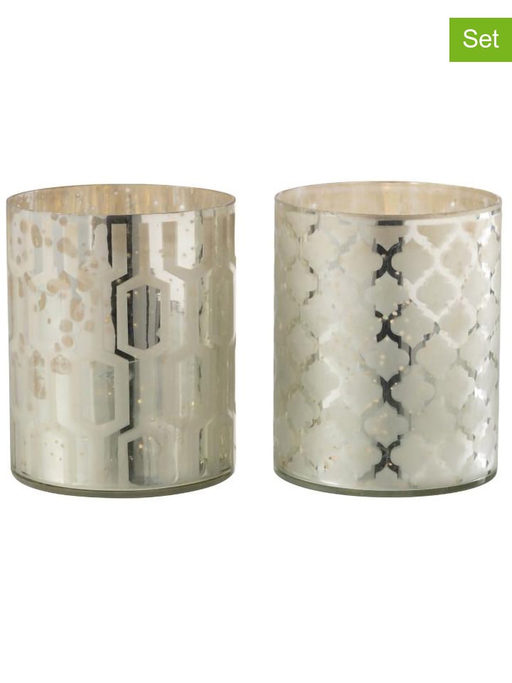 J Line 2er-Set: Windlichter in Silber - (H)15 x Ø 12 cm - onesize