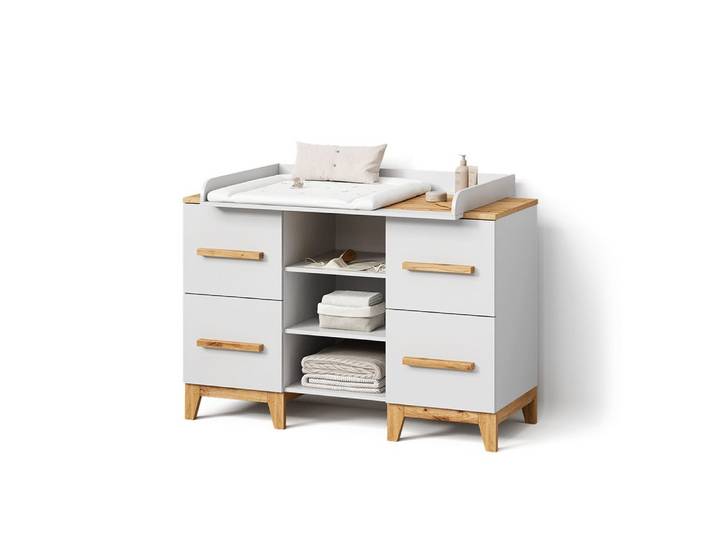 Livinity® Wickelkommode Mailo, Weiß/Artisan/Artisan, XL mit 4 Schubladen