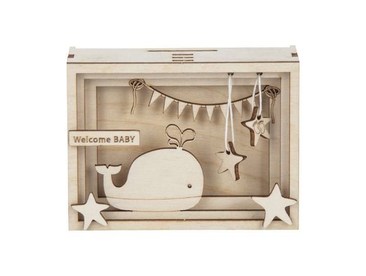 Rayher 3D-Geschenkbox Baby aus Holz 11.5 × 8.5 × 5 cm 15 Teile