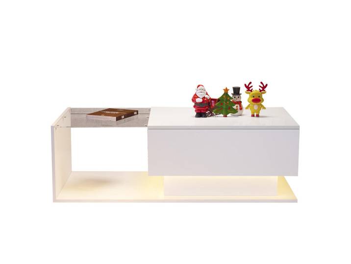 Evryae Couchtisch Hochglanz Glas-Design mit Schublade Weiß Hochglanz ohne Maßangabe MDF/Spanplatte, Glas, 1 Schubladen, Rechteckig,Rechteckig, 50x32x100 cm, Wohnzimmer, Wohnzimmertische, Couchtische