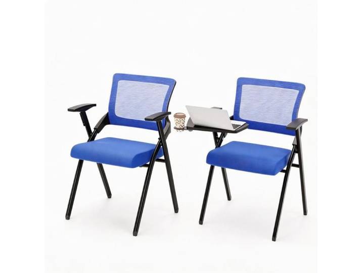 Chleby Lot de 2 Fauteuil À Tablette Chaises de Conférence Pliante Ergonomique avec Siège Rembour empilables 50x55x89 cm Bleu