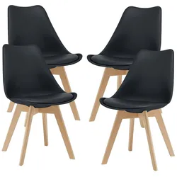 Helloshop26 - Set aus 4 Esszimmerstühlen in schwarzem Buchen-Kunstleder