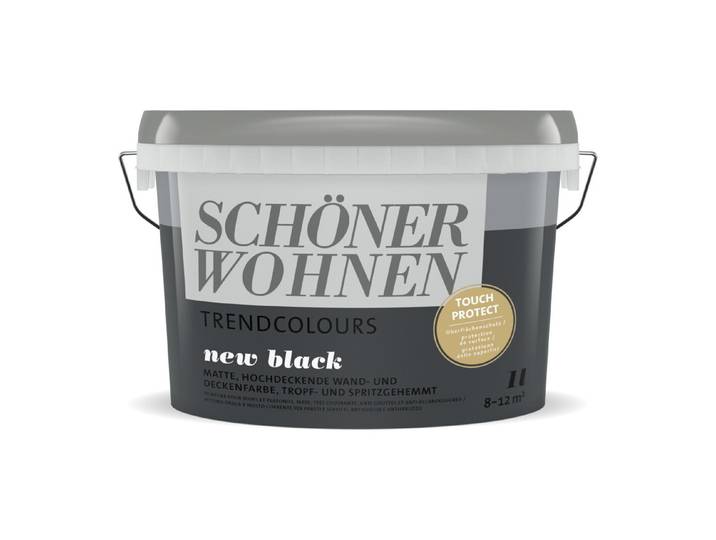 Trendfarbe, Wand- und Deckenfarbe, black, matt, 1L