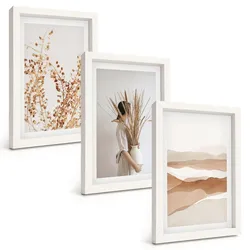 BILDER SET 3er Set - 20x30 cm Weißer Rahmen - Rustikale Boho-Blumenmotive