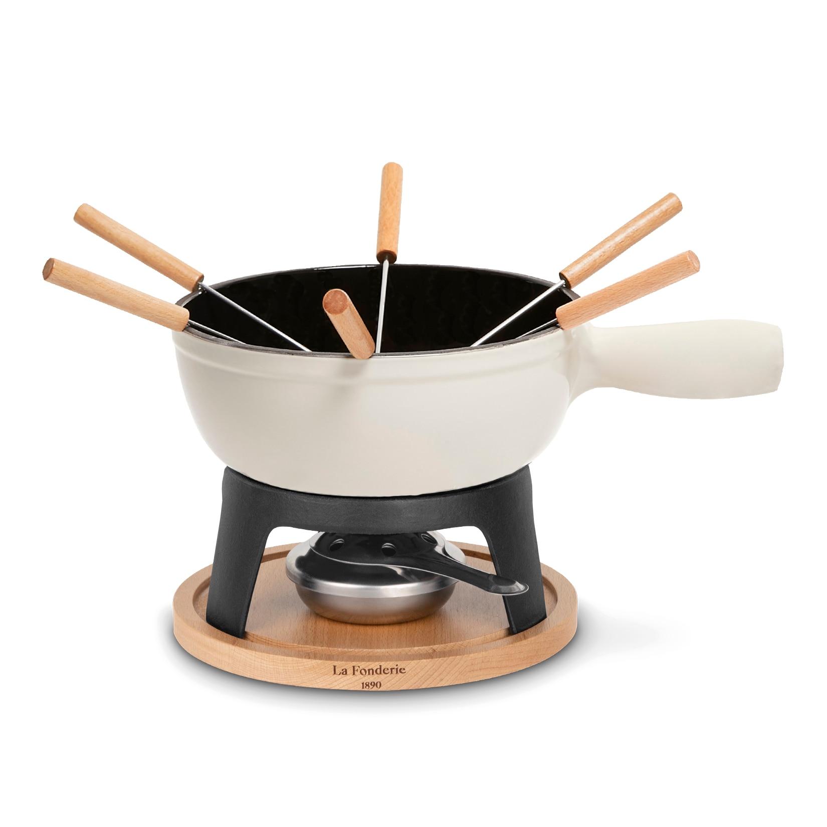 La Fonderie 1890 6-Personen Mont Blanc Fondue-Set aus Gusseisen, Käse- und Schokoladenfondue, 6 Gabeln Kapazität 1.8L