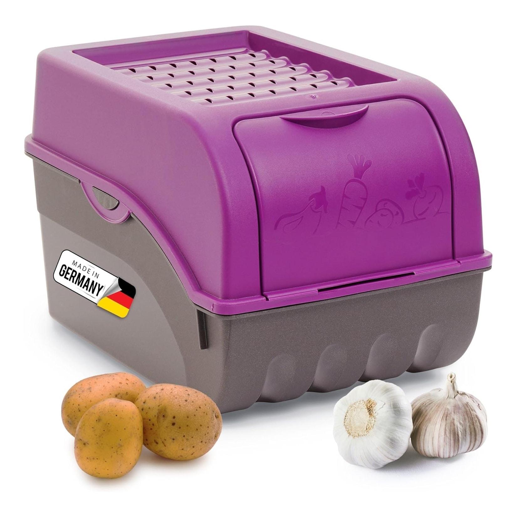 Kartoffel Aufbewahrungsbox mittel 5L LILA Zwiebelbox Gemüsebox stapelbar Kartoffelbox Zwiebel Aufbewahrung Kartoffelkorb Obstbehälter Kartoffelkiste Frischhaltedose…