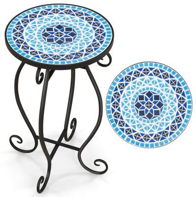 Costway Outdoor Indoor Steel Accent Plant Stand Cobalt Table-Blue