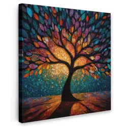 LEINWANDBILD Mosaik - Bunt - Baum - Äste Deko Wohnzimmer 20x20 cm