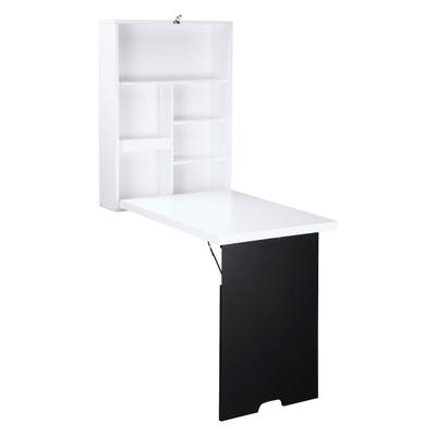 OKWISH Wandsekretär Klappschreibtisch 60x95x147 cm mit 5 Fächern und Tafelfläche, platzsparend für Büro und Flur, Schwarz MDF