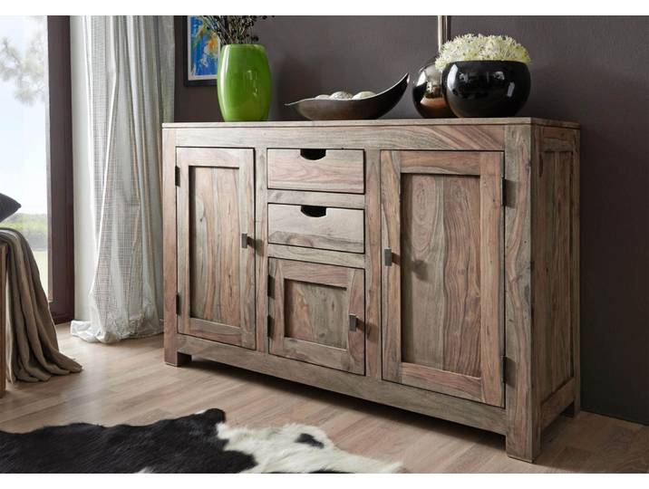 Sideboard Sheesham 130x45x85  grau geölt NATURE GREY #86