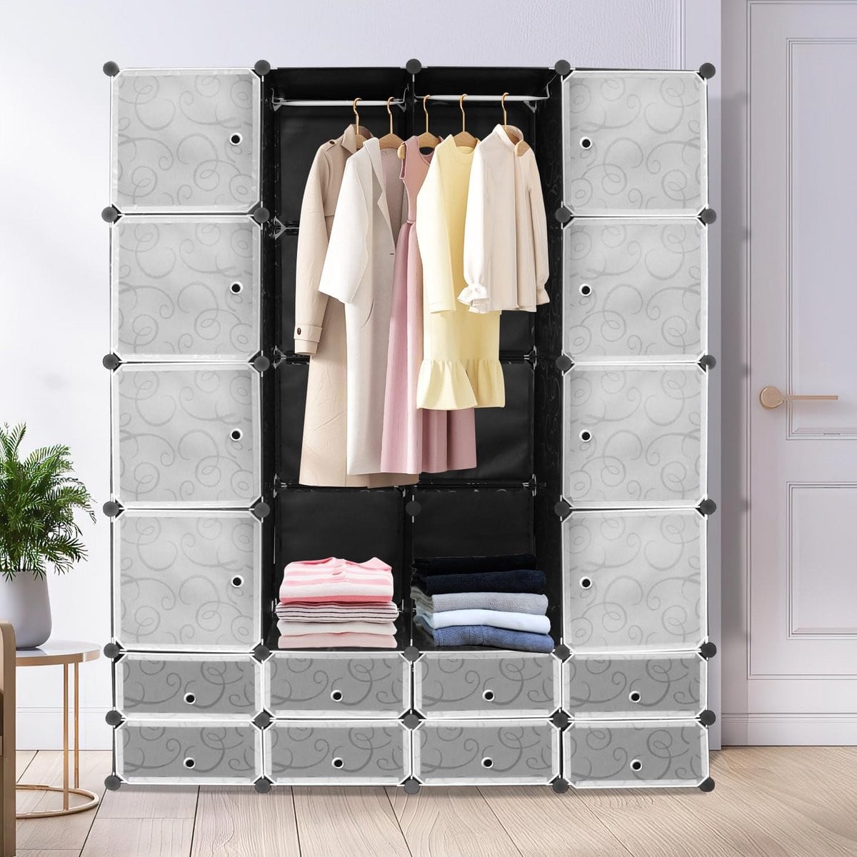 Modulair kledingkast systeem met 20 kubussen in zwart voor de slaapkamer, kinderkamer of woonkamer