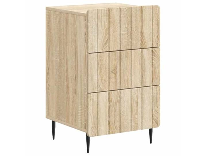 hliofuir Nachttisch Sonoma-Eiche 3 Schubladen 43 x 41 x 68 cm Kompakter Beistelltisch fürs Schlafzimmer aus robustem Holzwerkstoff mit 3 geschmeidigen Schubladen und schwarzen Beinen.