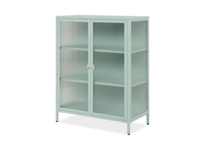 Furn.Design Kommode in mintgrün, Vitrine aus Metall mit Glas, Vitrinenschrank, Anrichte grün, 80 x 102 cm Maram (80 x 102 cm)