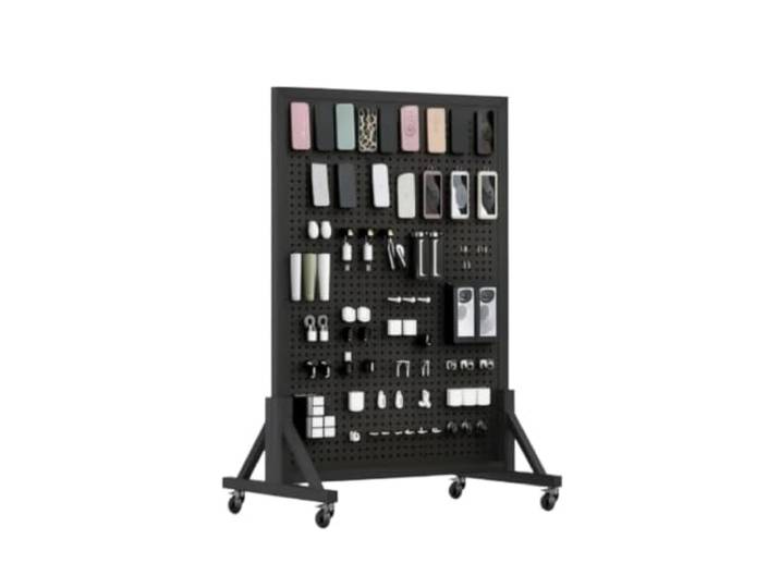 Gitterwand Paneele Turm Stecktafel-Präsentationsständer mit Rollen Freistehend mit Haken, robust und robust(Black 80x120cm)