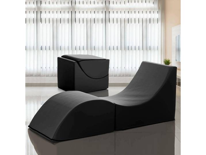 Lit pliant Andreina\, pouf transformable en lit simple\, 100% Italy\, pouf transformable en chaise longue en similicuir\, Cm 130x50h50\, Noir
