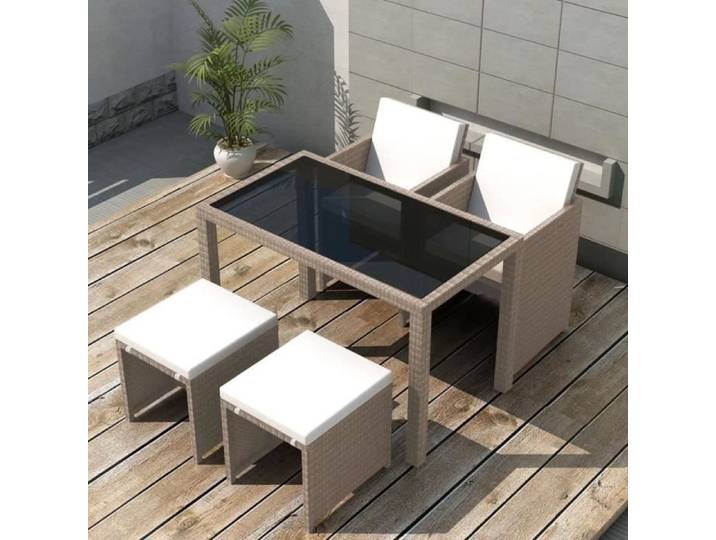 VX - Salon de jardin encastrable avec coussins 5 pcs Rotin Beige