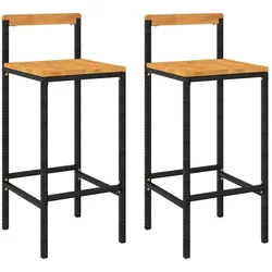 vidaXL Barhocker 2 Stk. Schwarz Poly Rattan und Massivholz Akazie