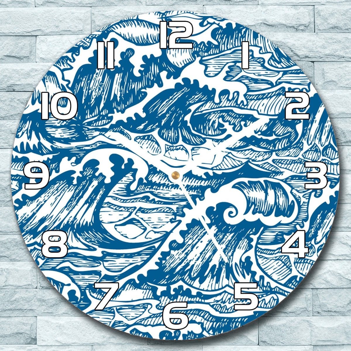Coloray Wandklok Stormgolven Blauw - Ronde Glazen Wandklok - Diameter: 30 cm