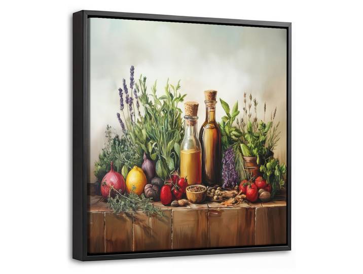 LEINWAND Bilder mit Rahmen - Stilleben - Kräuter - Gewürze - Früchte - Farbenfroh - 20x20