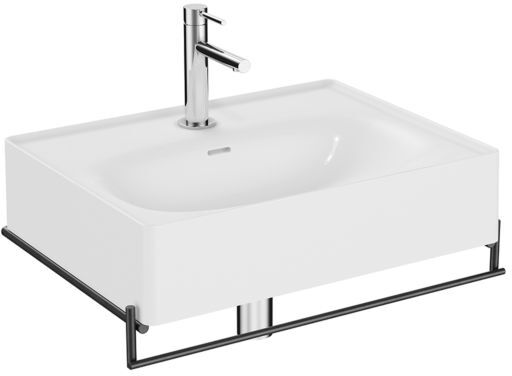 VitrA Equal Waschtisch-Set 64081 mit Waschtisch 60 cm, weiß hochglanz VC, mit Handtuchhalter Metall schwarz matt