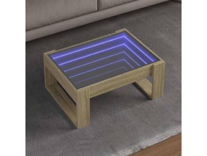 HEFZGDB Infinity-LED Couchtisch Sonoma-Eiche 70x53x30 cm mit RGB-Beleuchtung und robuster Tischplatte für Wohnzimmer