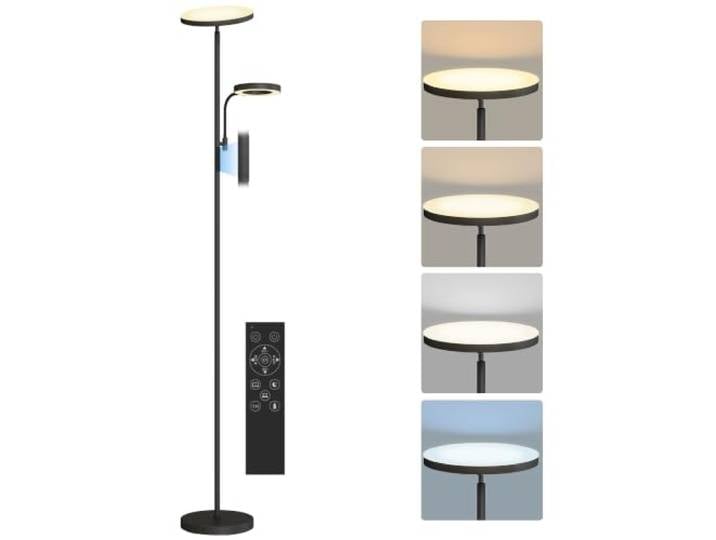 HOMCOM Lampadaire LED 42W Lampadaires sur Pied Salon Dimmable Noir 2700K-6500K\,Lampe sur Pied\,4 Couleurs Variation Continue\,4 Modes Scène\,Télécommande Et Contrôle Tactile\,Fonction Mémoire