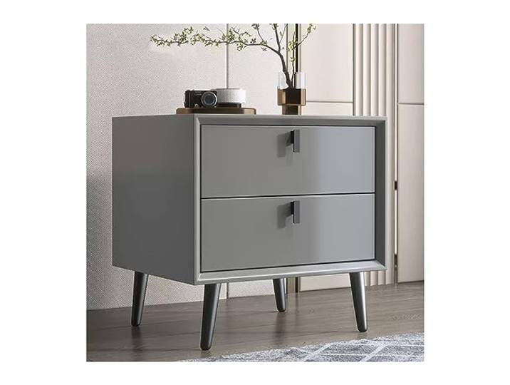 Vielseitig Ganzholz-Nachttisch, einfaches Schlafzimmer, 2 Schubladen Nachttisch, klein, einfarbig, erhöhte Schrankbeine(Grigio,Mittel)