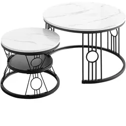 STILVORA Couchtisch-Set MDF Weiß/Schwarz 70x70x45 cm, 2-teilig, stapelbar