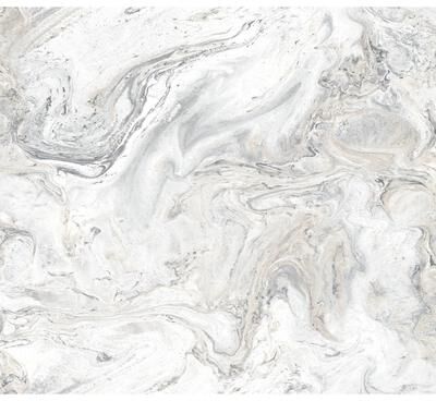 York Wallcoverings White and Grey Oil and Marble Peel and Stick Wallpaper