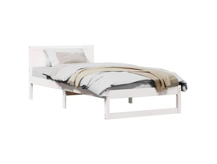 PUGYNBK Bettgestell 90 x 190 cm, Kiefer massiv Basis mit Kopfteil und Lamellen, rechteckiges Design, stabile Beine, moderner Stil