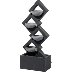 dobar Polyresin-Brunnen mit Pumpe und LEDs, eckig mit 4 Schalen, dunkelgrau
