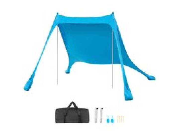 VEVOR strandtent met zonbescherming (UPF 50+), 2,3 x 2,3 x 2 m, strandtent met steunpalen en zandschepjes, draagbare zonnescherm voor gezinsuitjes, kamperen, vissen, blauw