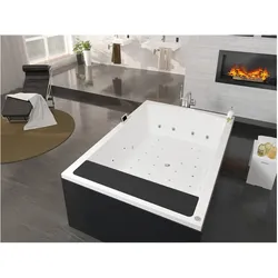 RIHO Anna Rechteck-Thermae-Badewanne, mit großer schwarzer Kopfstütze, 190x130x65cm, weiß, B065005005, Ausführung: Version rechts