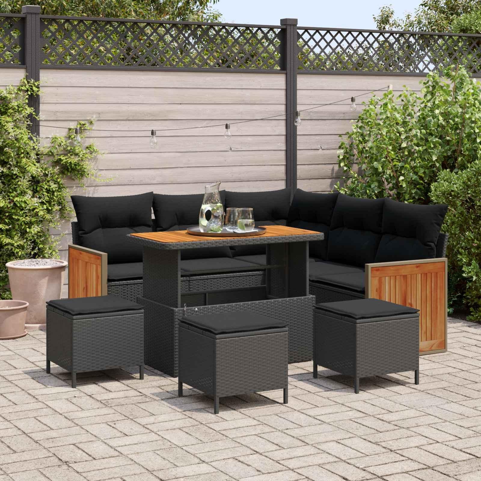 vidaXL Tuinset, 9 stuks, 9 zitplaatsen, zwart
