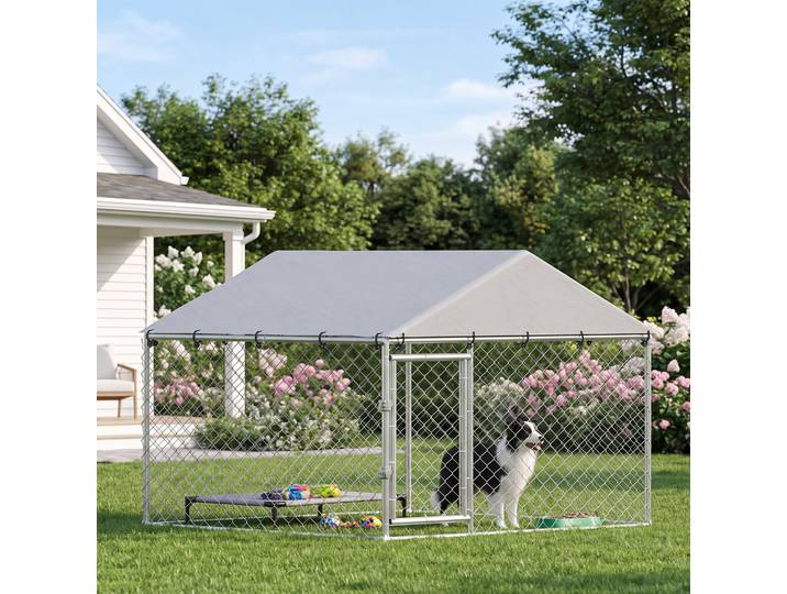PawHut Enclos Chien Extérieur Acier Toit PE Anti-UV Imperméable