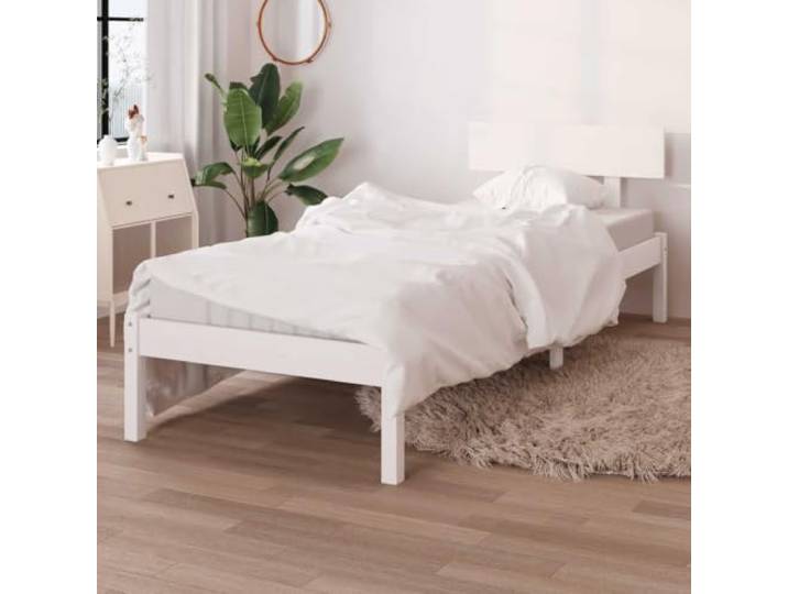 RJPLMFV Bettgestell, 90 x 190 cm, Weiß, massives Kiefernholz Ohne Matratze, Lattenrost inklusive, klassisches Kopfteil, für Schlafzimmer