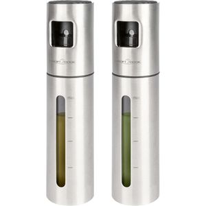 Proficook Ölsprüher PC-EOS 1270, silber, aus Edelstahl, für Speiseöl, Essig und Zitronensaft, mit Skala, 100 ml, 2 Stück