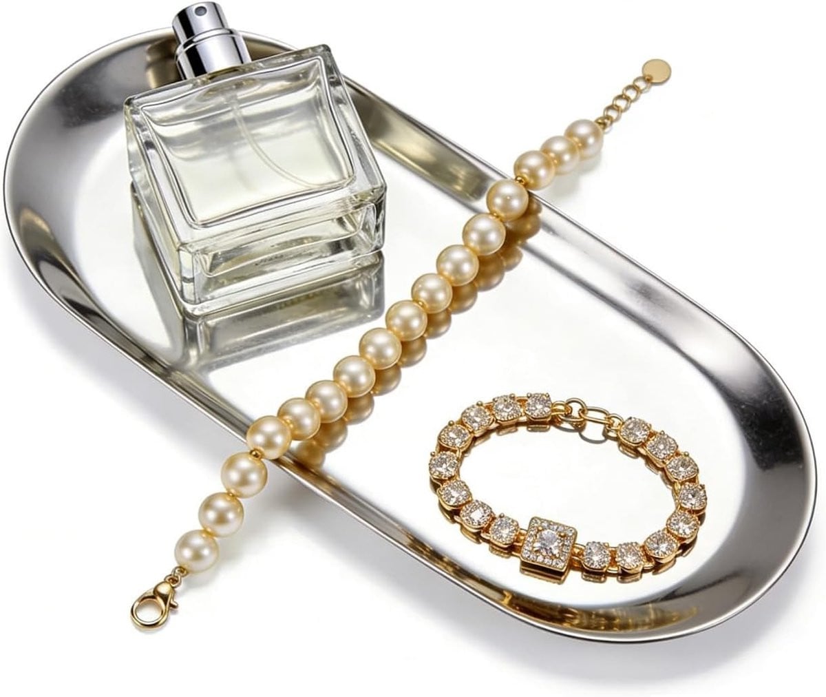Decoratief dienblad in Scandinavische stijl voor het organiseren van sieraden en aanrecht, zilver, Breedte: 18 cm