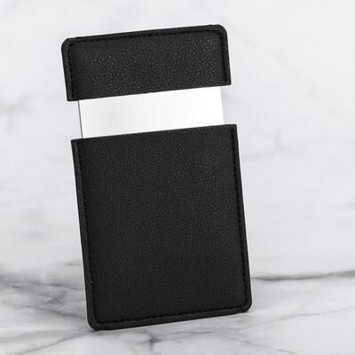 Fusion Finds PU Leather Pocket Makeup Mirror Compact Stainless Steel Travel Vanity Mirror black
