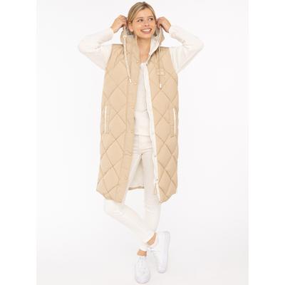 Steppweste ZWILLINGSHERZ "Love Print", Damen, Gr. XL, beige, Steppware, Obermaterial: 100% Polyester, Basic knielang, ohne Ausschnitt, Westen Steppweste, modisch, Doppelzipper, Druckknöpfe, knielang, Kapuze